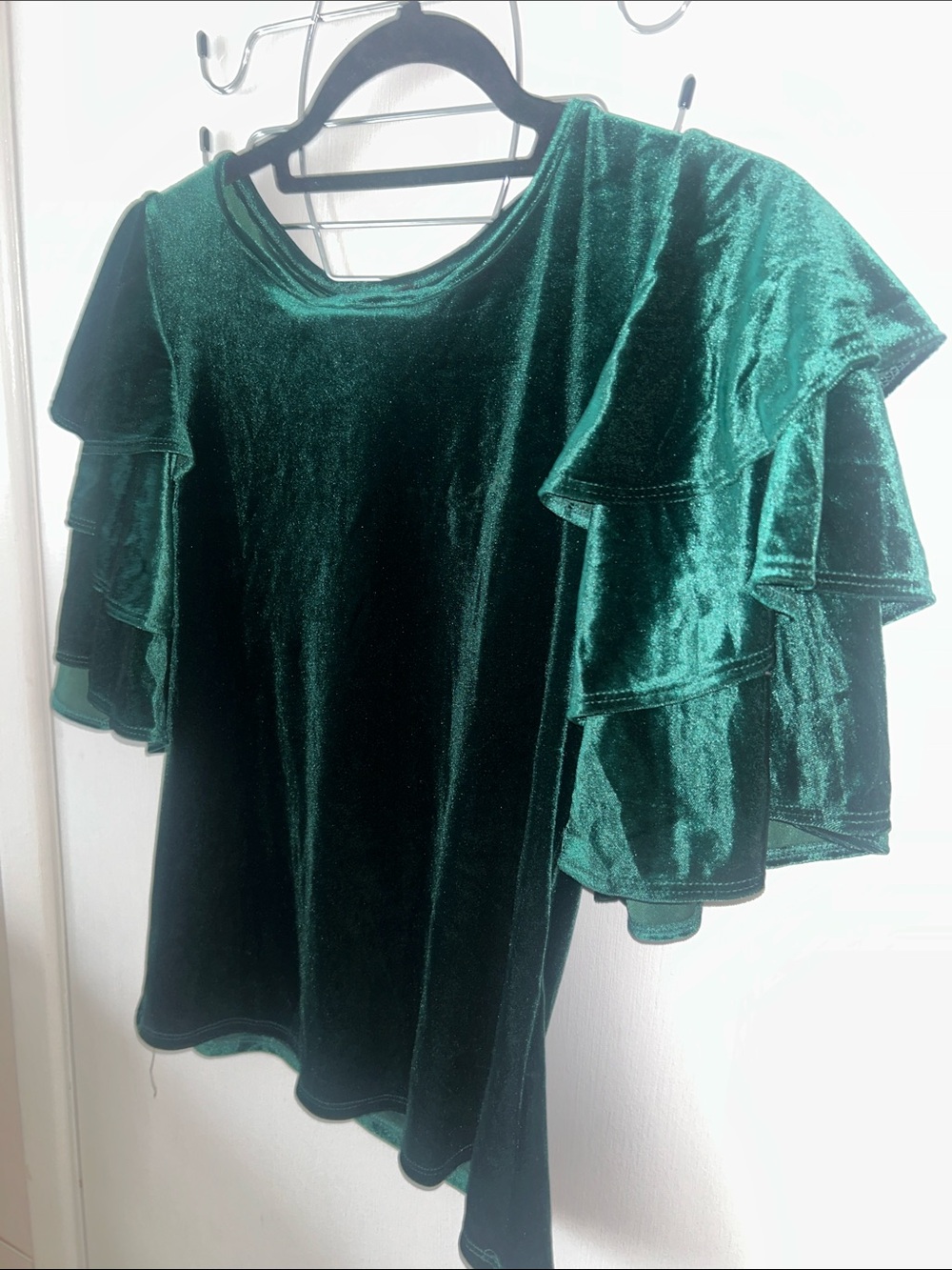 Tiered Ruffle Velvet Top - Emerald Green size Small